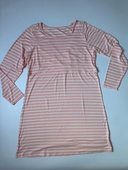 Sukienka koszula nocna ciążową do porodu piżama długi rękaw różowa XXL