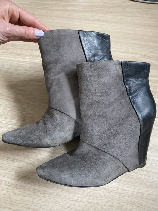 Botki Aldo 36 skóra naturalna koturna koturn czarno szare