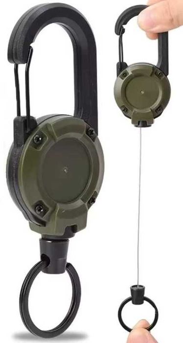 Wytrzymały karabińczyk z kółkiem zwinanym, sprężynowy brelok.