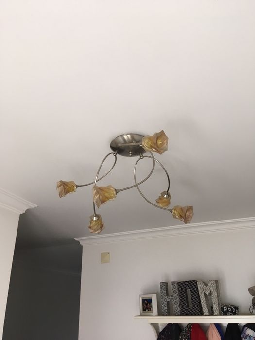 Candeeiros inox/vidro flor amarelo