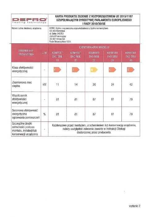 Piec kocioł na ekogroszek Defro Komfort Eko Mini 24kw