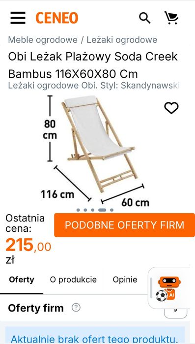 Leżak ogrodowy z bambusa OBI.