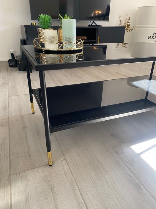 Mesa centro sala estar em vidro preto
