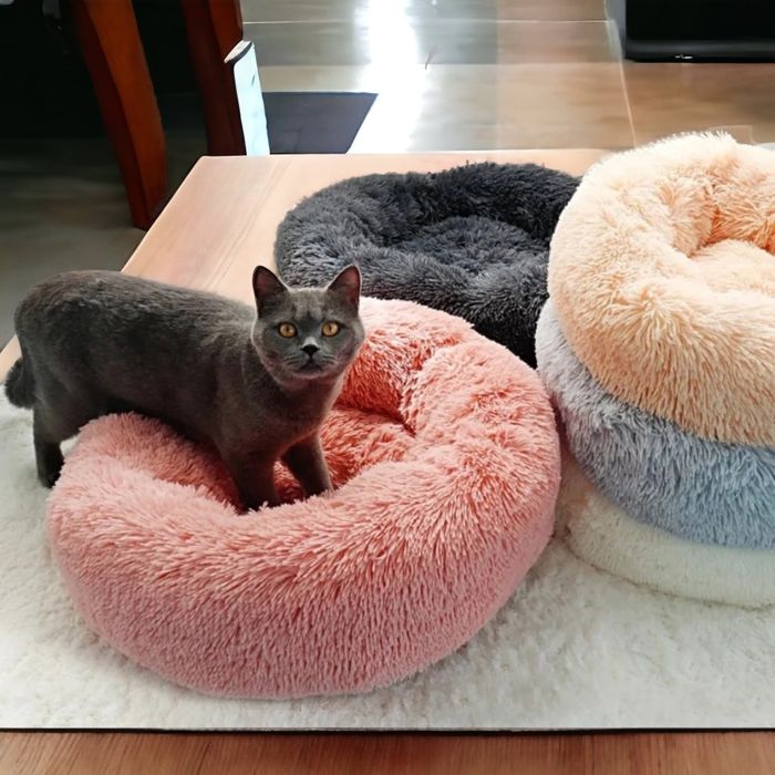 Лежанка лежак хутряний круглий бублик із накидкою, м'який будиночок