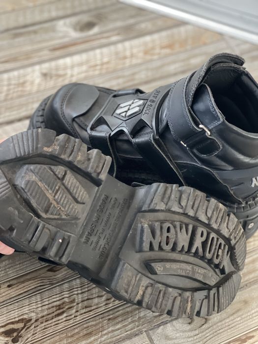 New Rock Unisex Metallic Black Gothic PunkClassic Leather Biker Boots