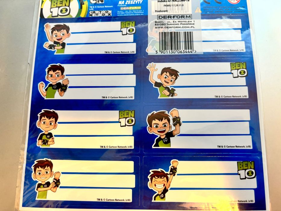 Naklejki na zeszyty, podręczniki BEN 10, 16szt. nowe