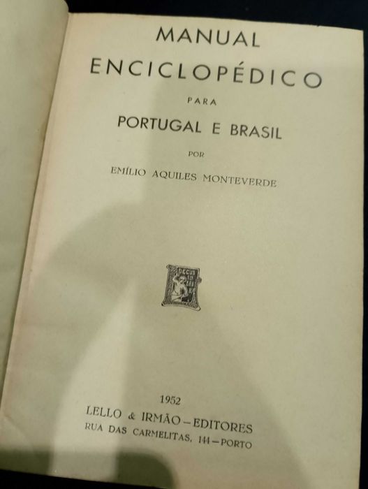 Manual Enciclopédico Portugal e Brasil 1952 Emílio Aquiles Monteverde