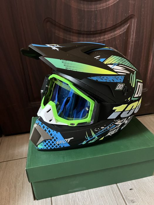 Мотошолом з окулярами + ПОДАРУНОК, шолом, шлем, мотоцикл, хард