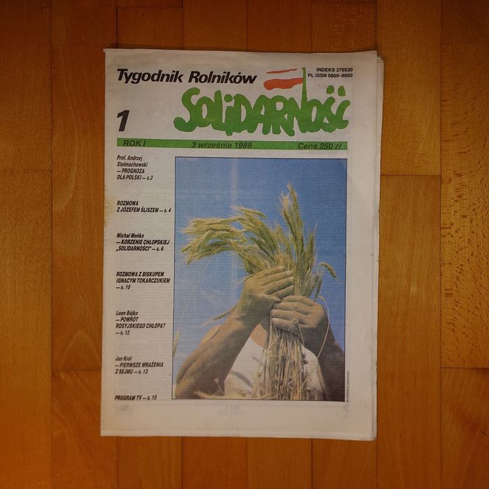 Solidarność Tygodnik Rolników nr 1 , 03.09.1989 Stan BDB pierwszy nr.
