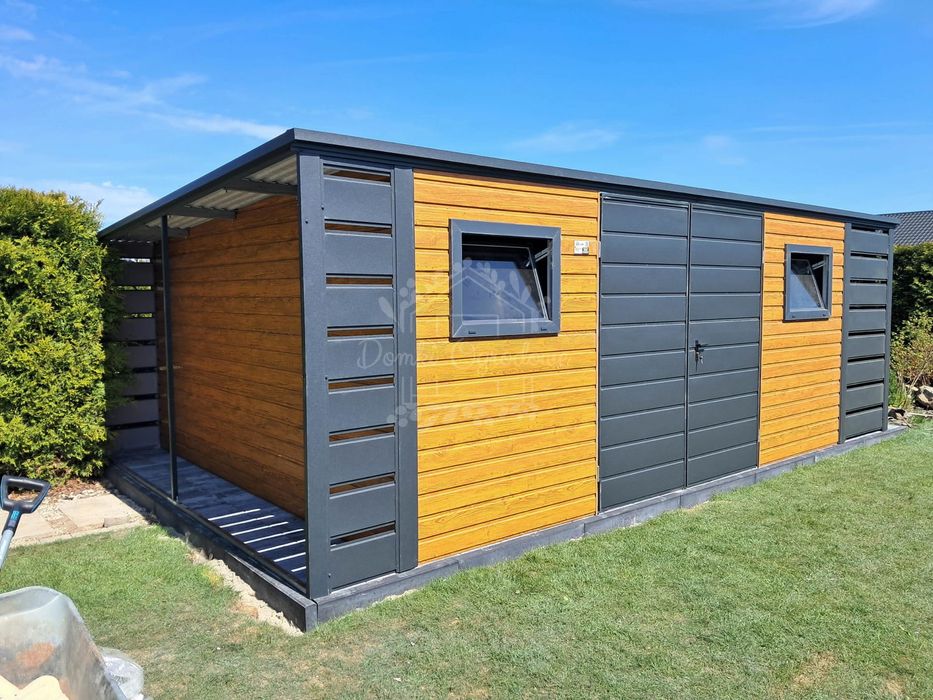 Schowek  domek ogrodowy 4,5x3m  wiata 0,5m  drewnopodobny  ID1018