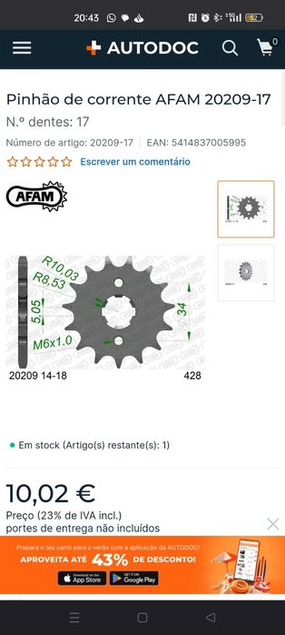 Kit transmissão HONDA 17T - 44T (CBR, CBF, CLR, XLR, XR)
