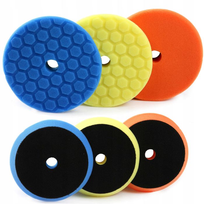ZESTAW GĄBEK PADÓW Polerskich  Na Rzep 150mm HEXAGON 3szt do polerki