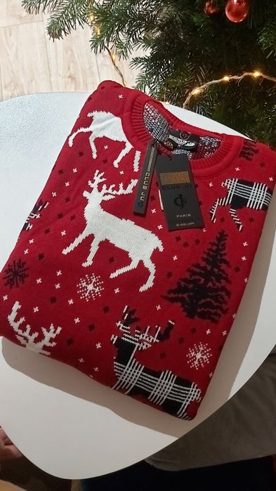 Sweter męski damski męski 60% bawełna święta  czerwony renifer