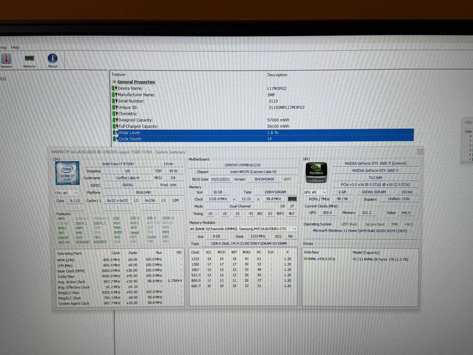 Lenovo Legion Y540 17 16gb 1tb ssd 1660ti i7 9750h