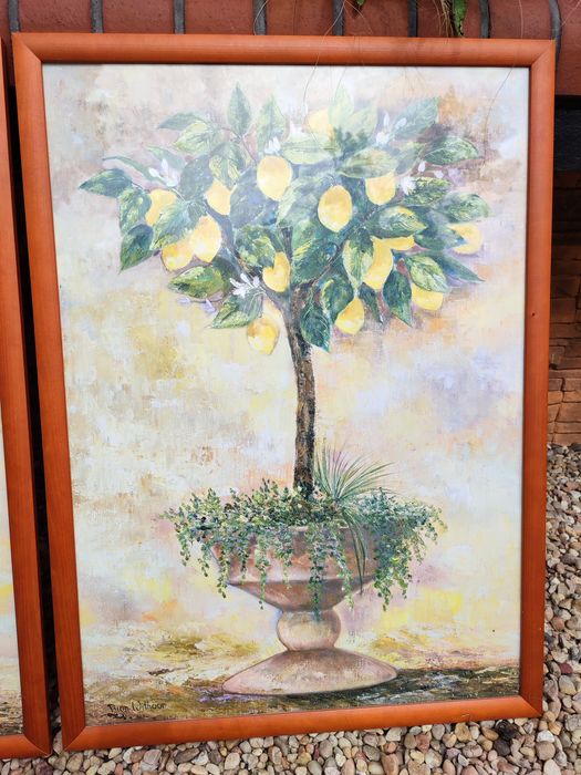 Obraz styl śródziemnomorski pomarańcza cytryna. Szkło