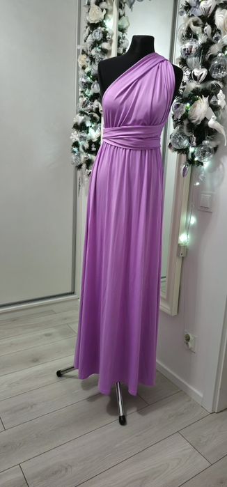 Długa suknia liliowa 38 różne wiązania