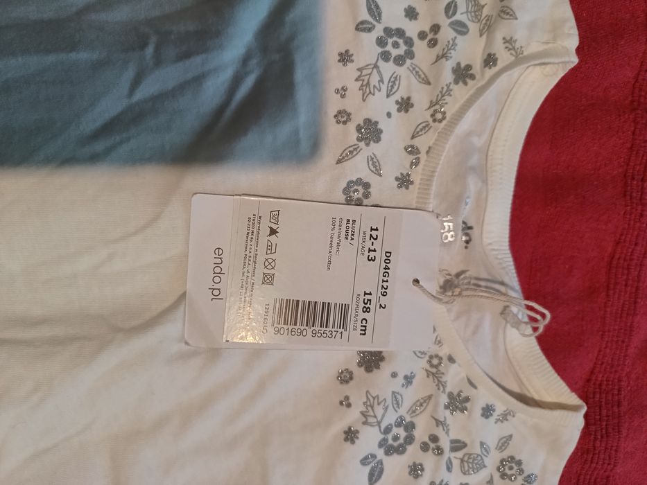 Biała bluzka z długim rękawem 158 dla dziewczynki