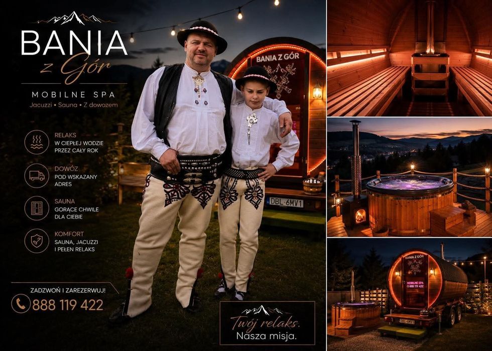Mobilne jacuzzi sauna balia bania wynajem Limanowa i okolice