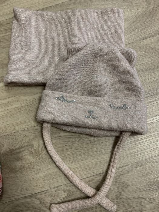 Зимова шапочка та хомут 0-3 місяці на дівчинку