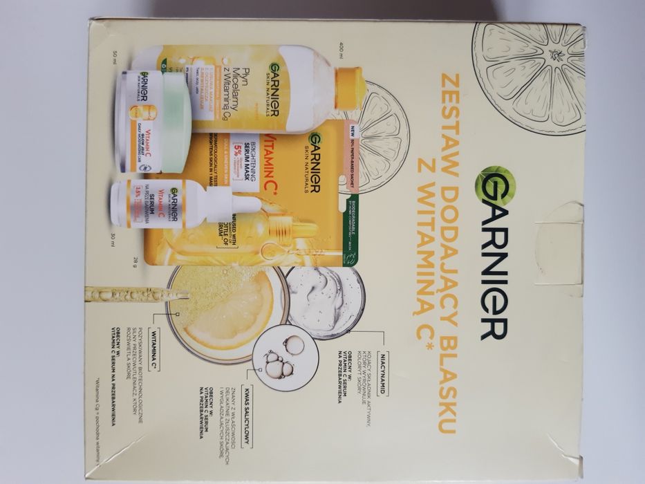 Zestaw Garnier z wit. C dodający blasku żel-krem serum maska płyn micelarny