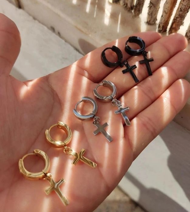 Brincos de cruz aço inoxidável