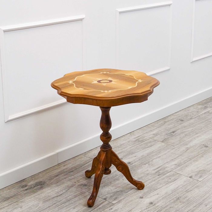 Stylowy drewniany STOLIK bukowy okrągły BUK stoliczek LUDWIK lata 80.