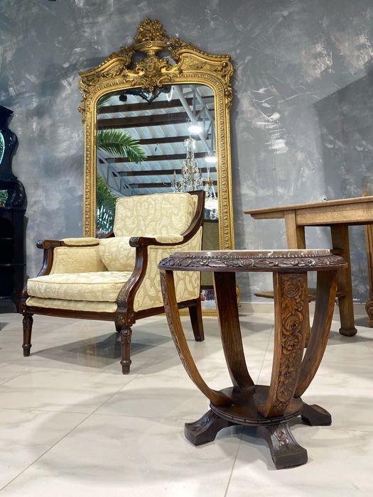 Stolik Kawowy okragly z marmurowym blatem Art Deco