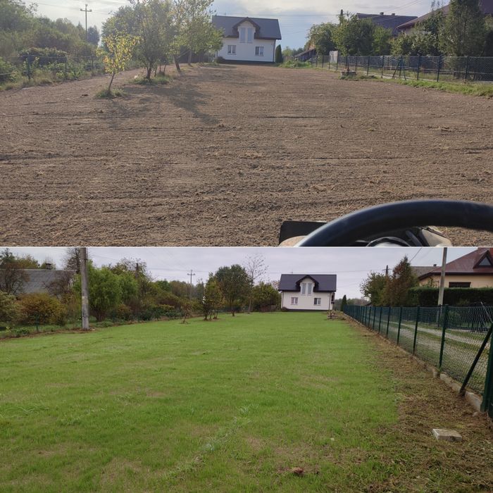 Zakładanie trawników glebogryzarka separacyjna minikoparka koparka