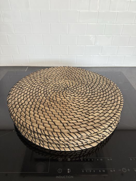 LÄTTAD podkładka, trawa morska/czarny, 37 cm 6 sztuk