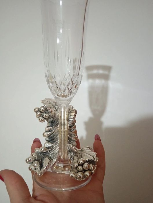 Flutes de champanhe (4) artesanais, trabalho assombroso em PRATA 925