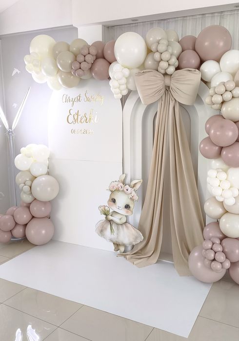 Dekoracja balonowa, ścianka do zdjęć, dekoracja na chrzest, komunię