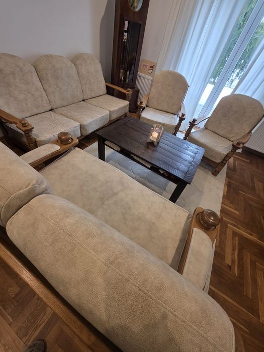 Komplet wypoczynkowy vintage 3+1+1 lite drewno bardzo solidny