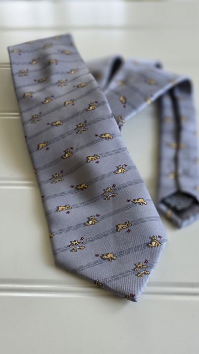 Frangi włoski jedwabny krawat misie szary silk italy tie bears