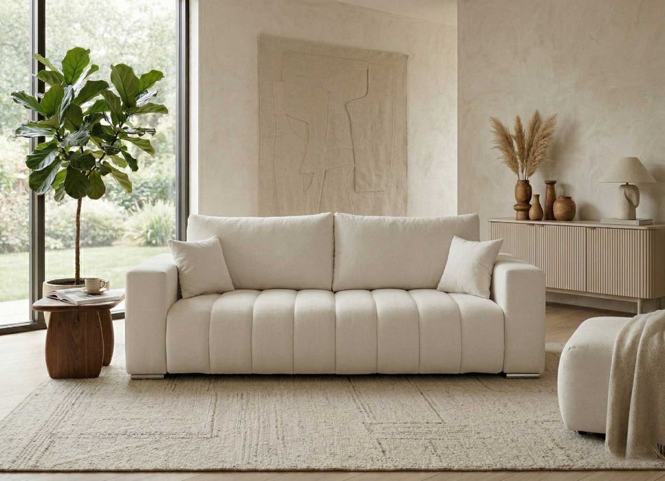 Sofa Rozkładana Vimla 253 cm 3-Ososbowa Kremowy Beż + Pojemnik