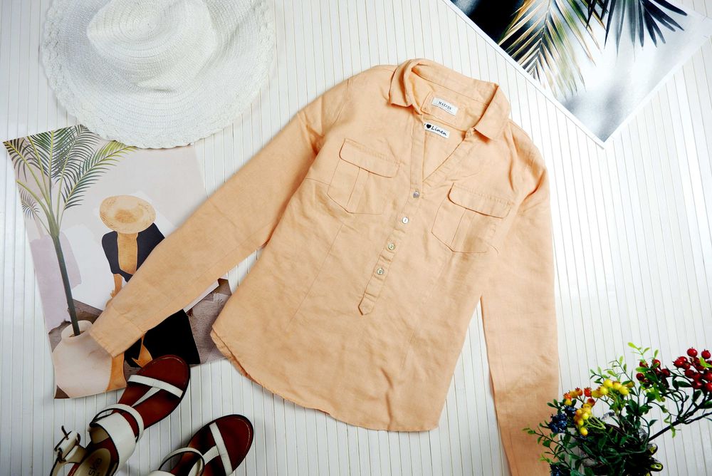 Рубашка блуза блузка лён персиковая пудровая льняная льон бежевая