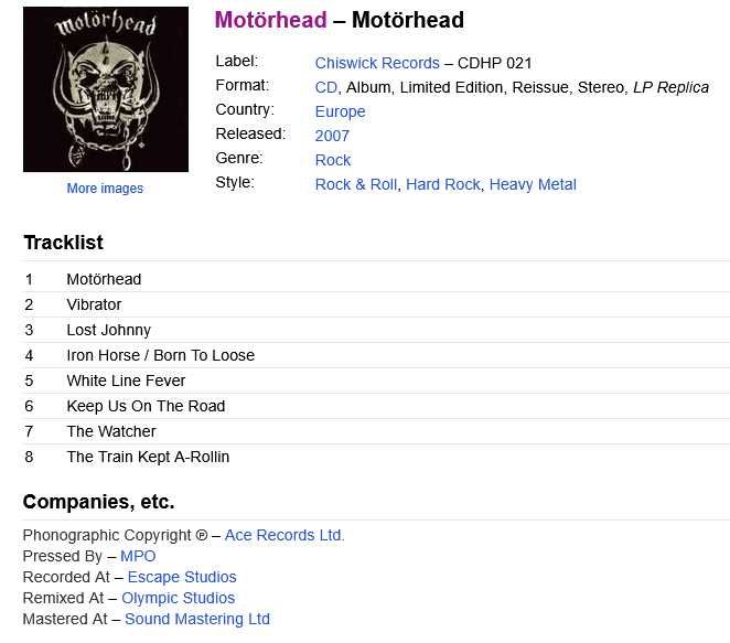 CD Motörhead - Motörhead