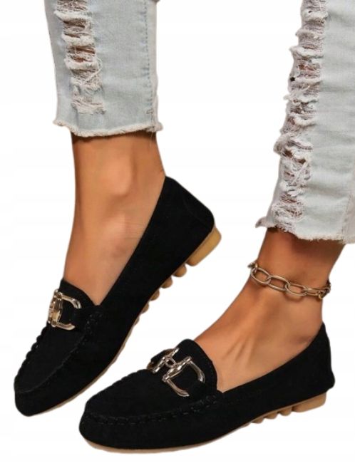 Shein damskie czarne baleriny z łańcuchem 39 11ea