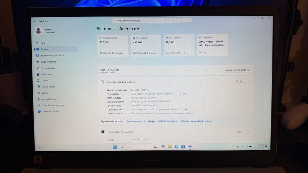 Acer Aspire 3 – Ryzen 7 | 16GB RAM | SSD 475GB