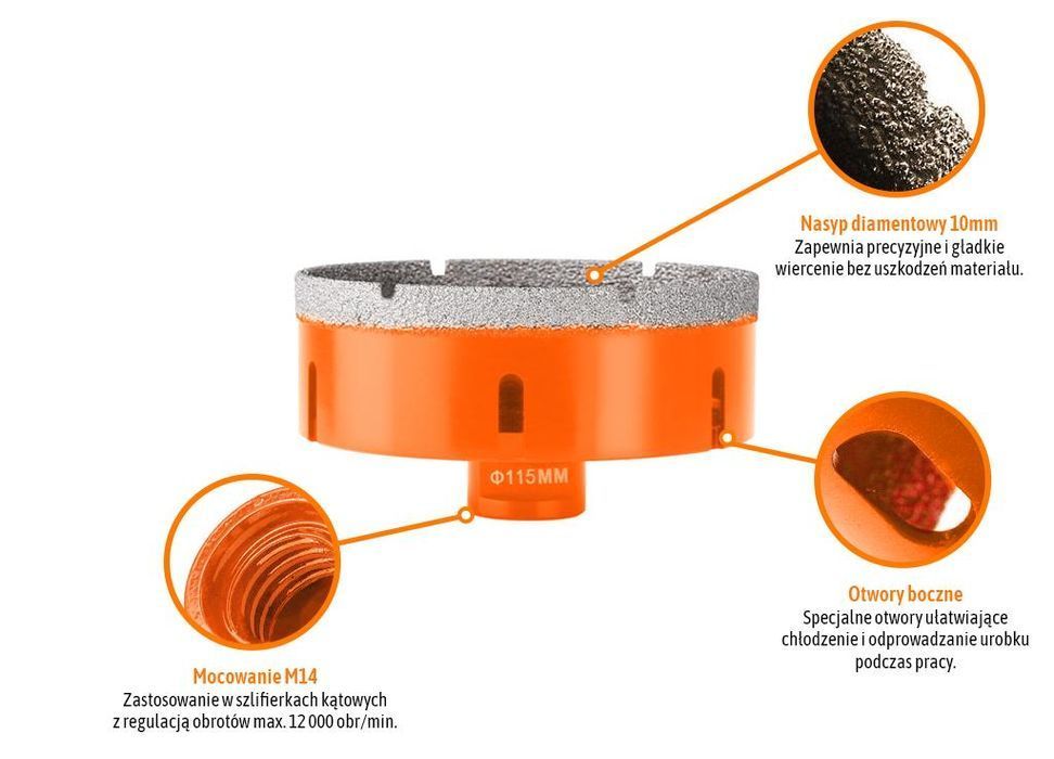 Otwornica diamentowa z uchwytem M14/115 mm / TEGER