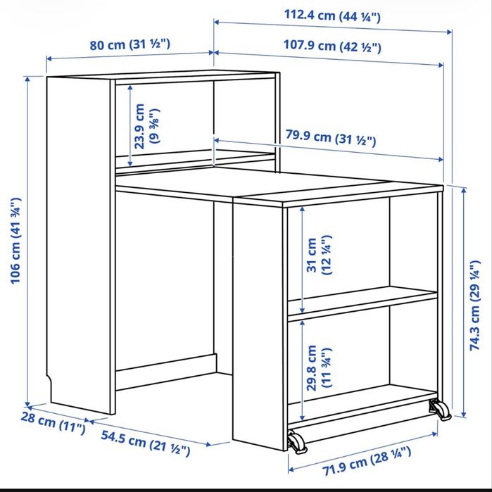 Estante Billy extensivel com mesa de trabalho