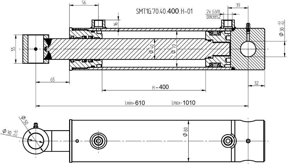 Siłownik Hydrauliczny SMT1G 70x40 SKOK 400 2-STR [2282]