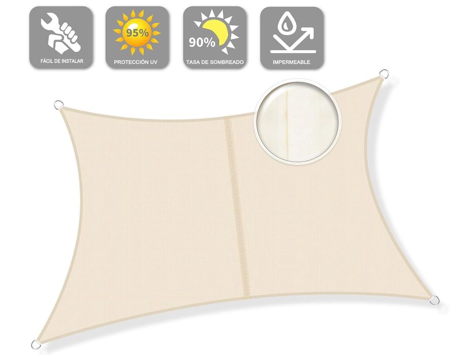 Sunnylaxx Toldo, vela de sombra, 4 x 4 m, quadrado, caqui claro