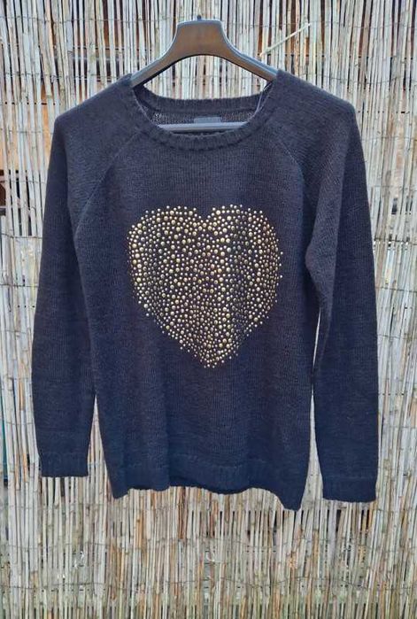 Reserved sweter sweterek czarny serce dżety modny 36/S