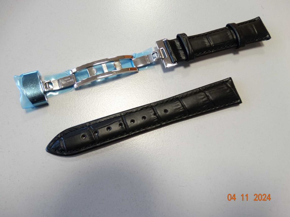 Pasek skórzany do zegarka 18mm z zapięciem motylkowym czarny kroko