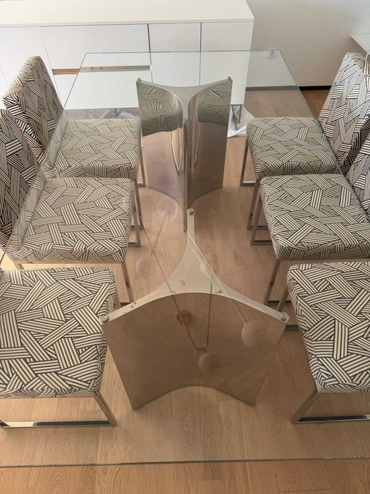 Mesa jantar de vidro 220x120cm com pés em inox (Interdesign)