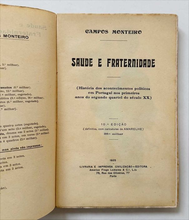 1925, Campos Monteiro, SAÚDE E FRATERNIDADE. Edição Definitiva.
