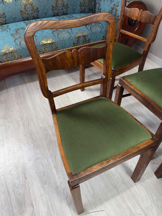 Krzesła Art Deco z lat 30. – komplet 4 sztuk Dąb + orzech