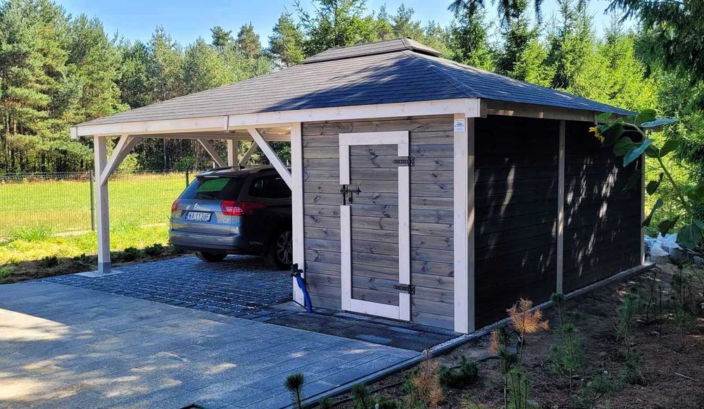 Wiata Samochodowa IZA 2w1 Domek Narzędziowy Garaż 5x6m DREWNOTRIK.PL