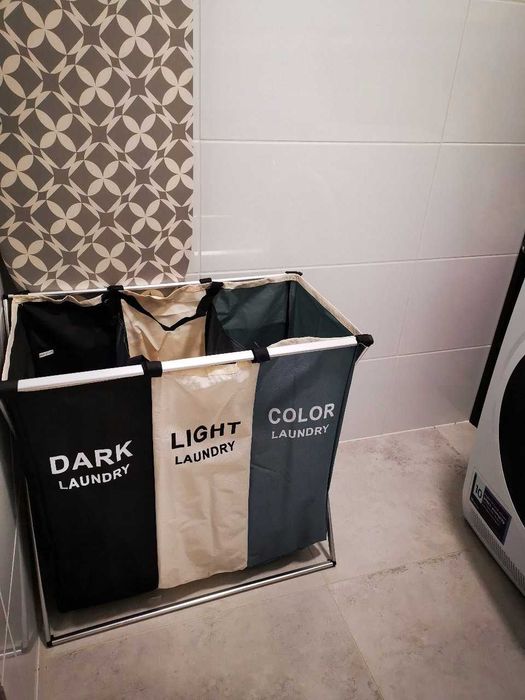 Duży kosz na pranie i zabawki 146 L 3 komory wolnostojący