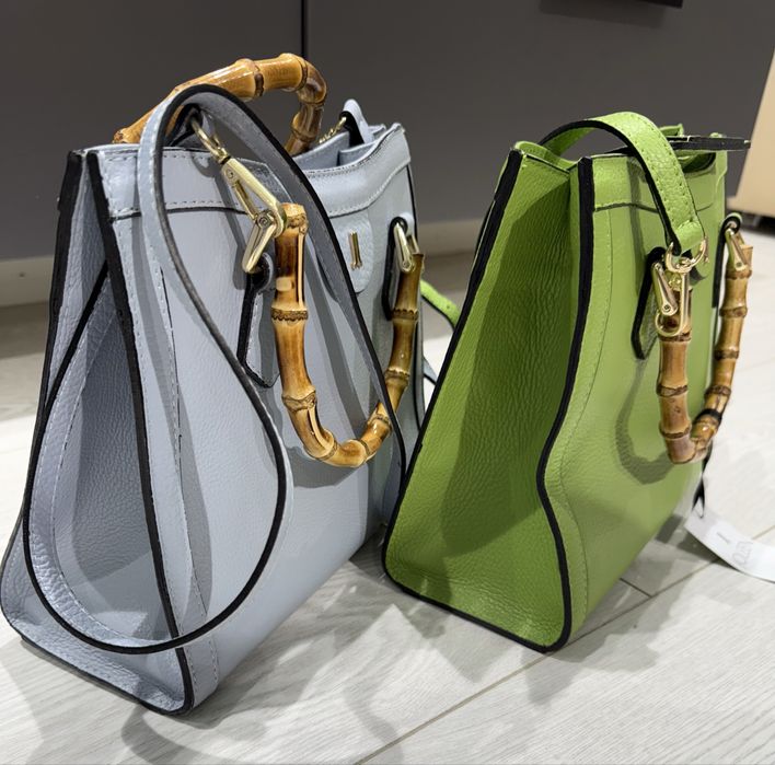 Сумка шкіряна joleen Італія блакитка зелена натуральна шкіра бамбук